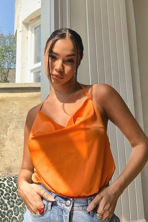Body En Satin À Col Bénitier - Orange - 36, Orange