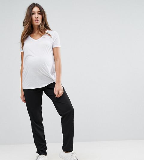 Mamalicious - Pantaloni Slim Con Cuciture Laterali - Nero