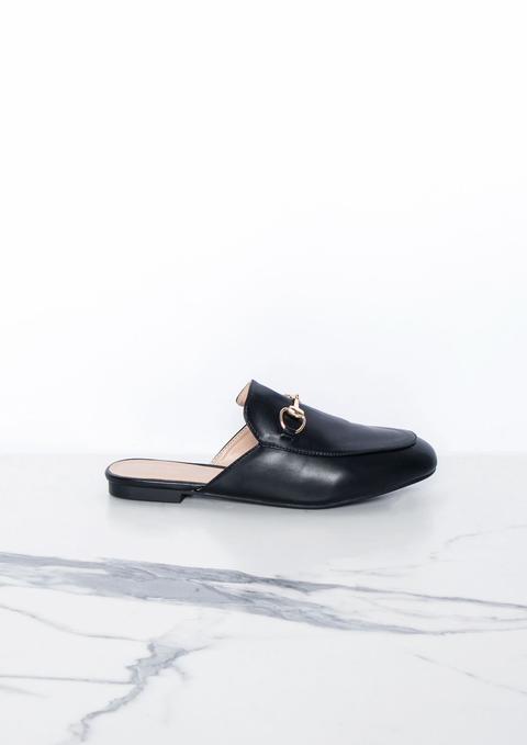 Zoe Black Slip On Loafer Mule Flat