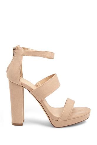 Forever 21 Faux Suede Chunky Heels , Natural