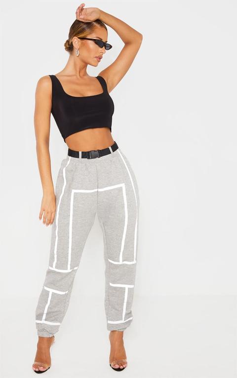 Dove Grey Belted Reflective Tape Cuffed Jogger, Dove Grey