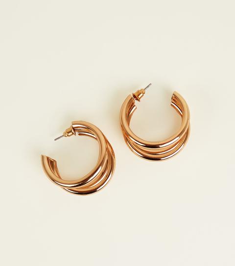 Gold Triple Huggie Hoop Earrings New Look