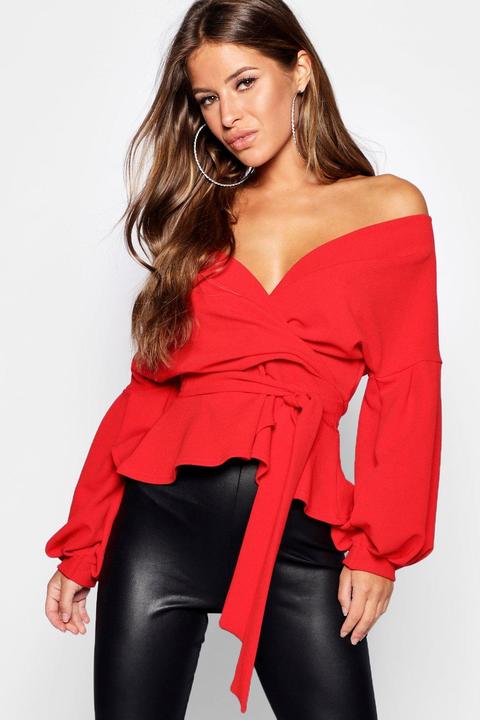 Womens Petite Off The Shoulder Blouse - Red - 10