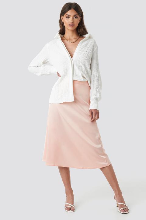 Bias Cut Satin Midi Skirt Pink