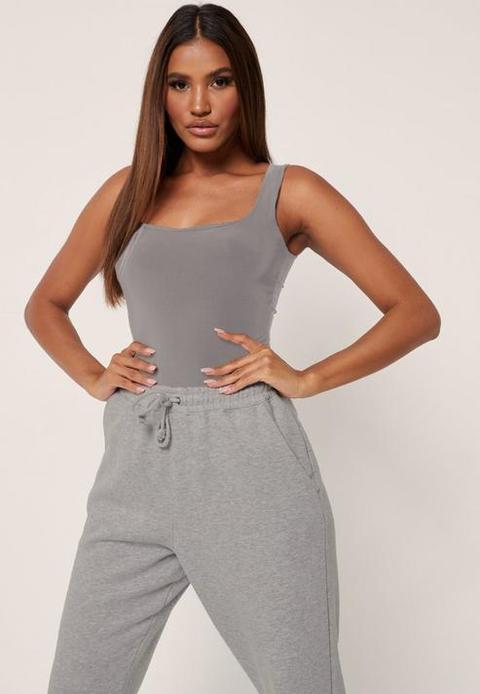 Light Grey Seam Free Scoop Neck Sleeveless Bodysuit, Grey