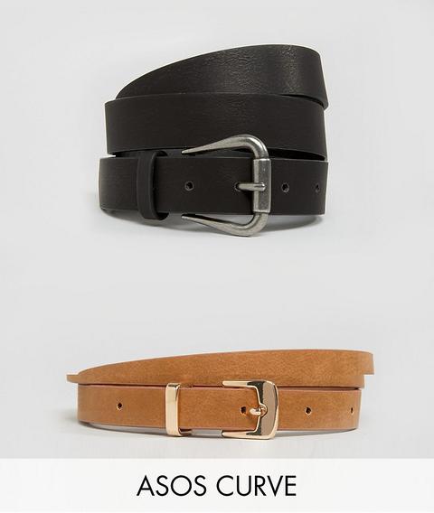 Pack De 2 Cinturón Para Vaqueros Y Cinturón Estrecho De Asos Design Curve-multicolor