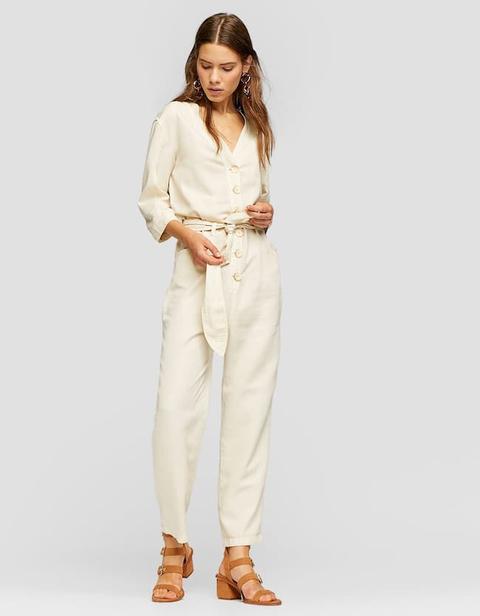 Utility Jumpsuit With Buttons In Stone