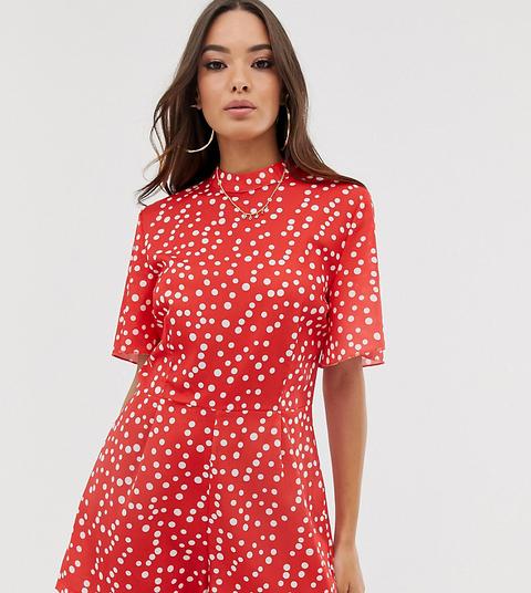 Esclusiva Boohoo - Tuta Corta Con Maniche A Kimono Rossa A Pois - Rosso