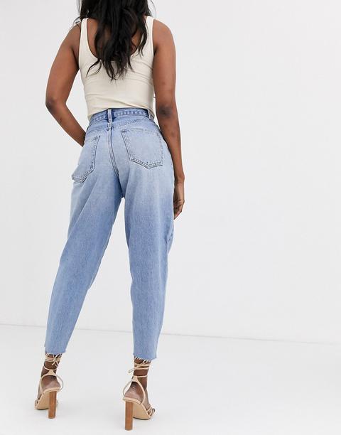 Asos Design Balloon Leg Boyfriend Jeans In Mid Blue Wash