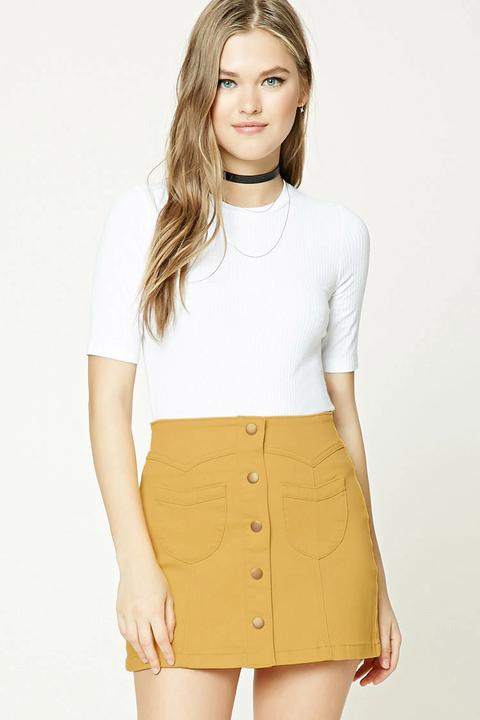 Button-front Denim Skirt