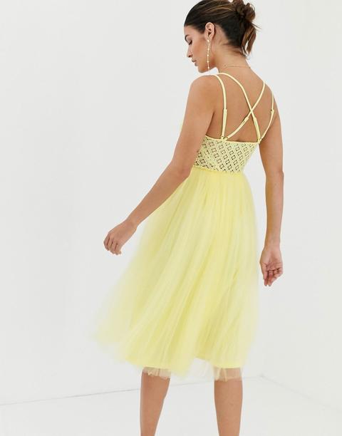 asos design premium lace cami top tulle midi dress