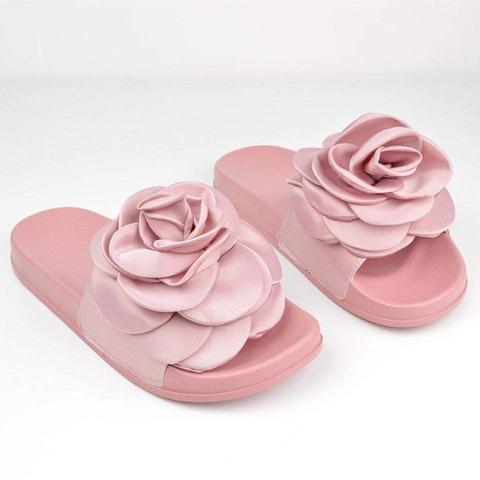 Tammy - Satin Rose Sliders In Pink