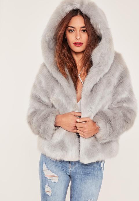 Caroline Receveur Grey Hooded Faux Fur Coat