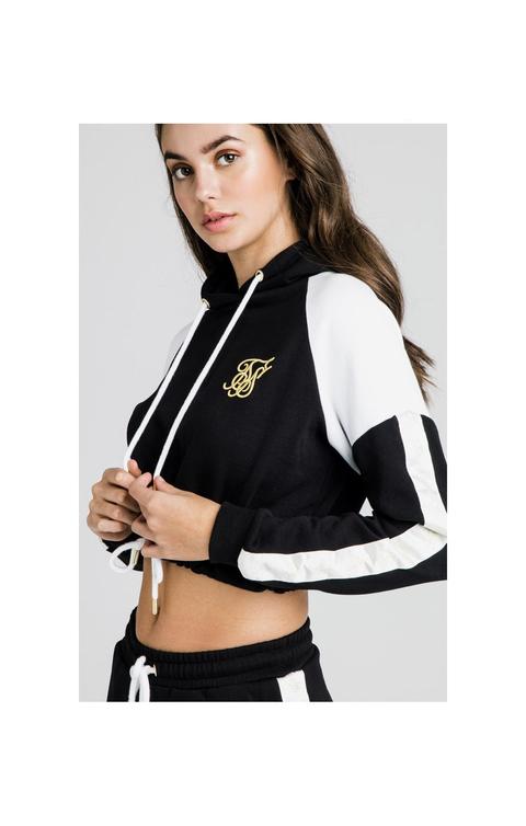 Cropped Panel Overhead Hoodie – Black & Gold