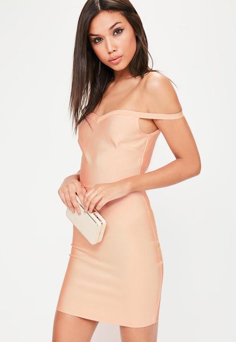 Vestido Bardot Con Escote Corazón De Bandage En Rosa