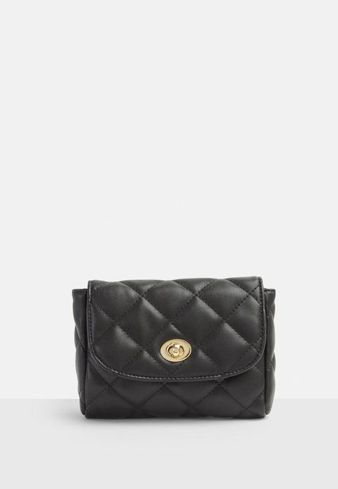 Black Quilted Chain Bum Bag, Black