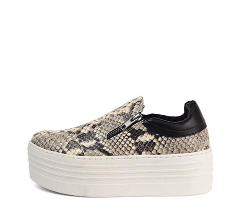 Sneaker Serpiente Beige Con Detalle Cremalleras