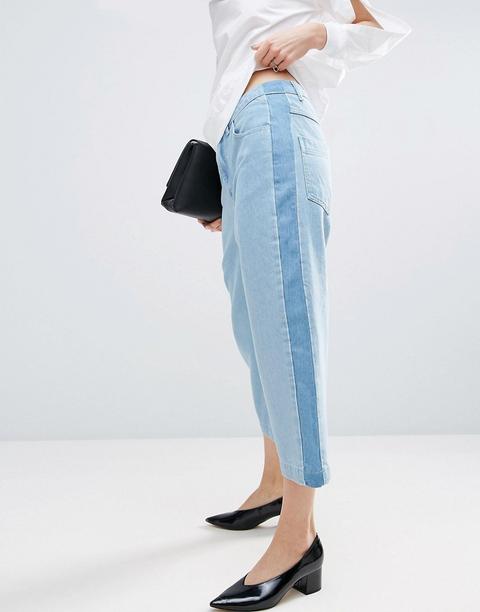 Asos White - Jeans Comodi Lavaggio A Sfumature Con Riga Laterale A Contrasto - Blu