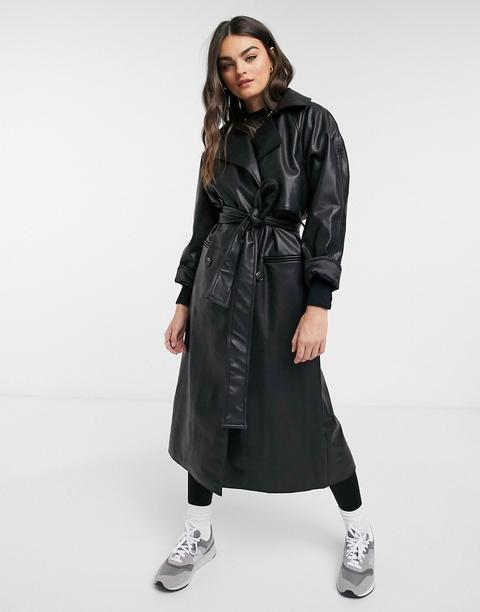 Weekday Elli Faux Leather Trench In Black