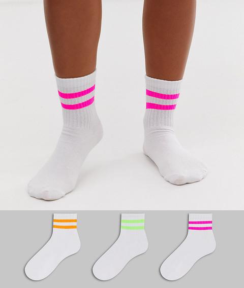 Asos Design 3 Pack Neon Stripe Ankle Sock-multi