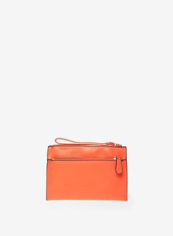 Womens Orange Double Zip Wristlet- Orange, Orange