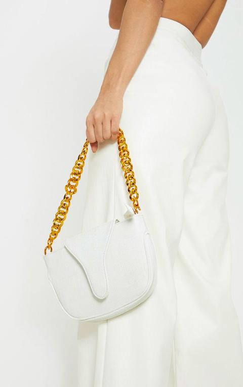 White Gold Chain Croc Mini Bag