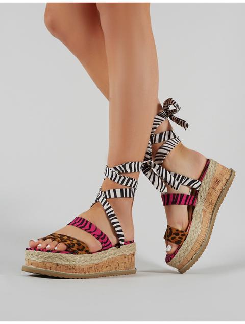 Presca Lace Up Sandals In Mixed Animal Print