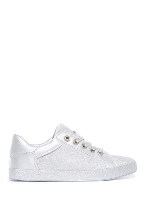 Alessandra Silver Sparkly Canvas Trainers