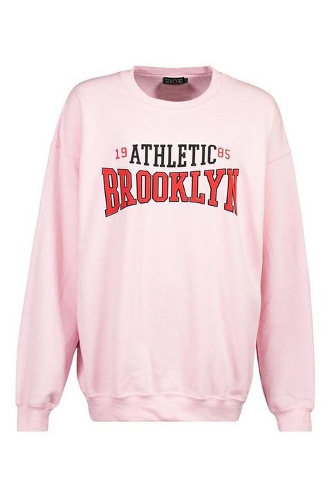 Womens Brooklyn Slogan Extreme Oversized Sweatshirt - Pink - M, Pink
