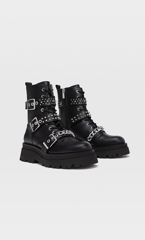 Lace-up Spiky Ankle Boots With Track Sole from Stradivarius on 21 