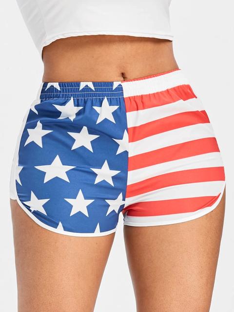 American Flag Running Shorts - Fire Engine Red - 2xl