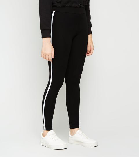 Girls Black Side Stripe Leggings New 