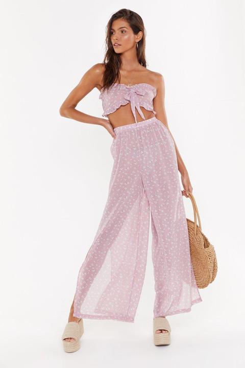 Womens Floral Bandeau And Split Beach Trousers Set