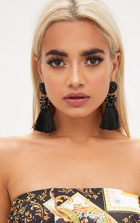 Black Acrylic Bead Tassel Earring