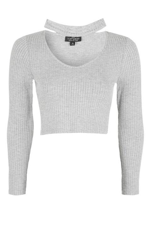 Petite Long Sleeve Choker Crop Top