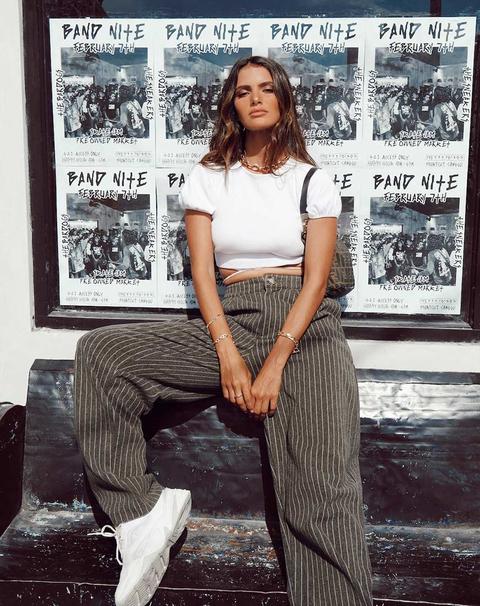 Misha Wide Leg Trouser In Pinstripe Charcoal