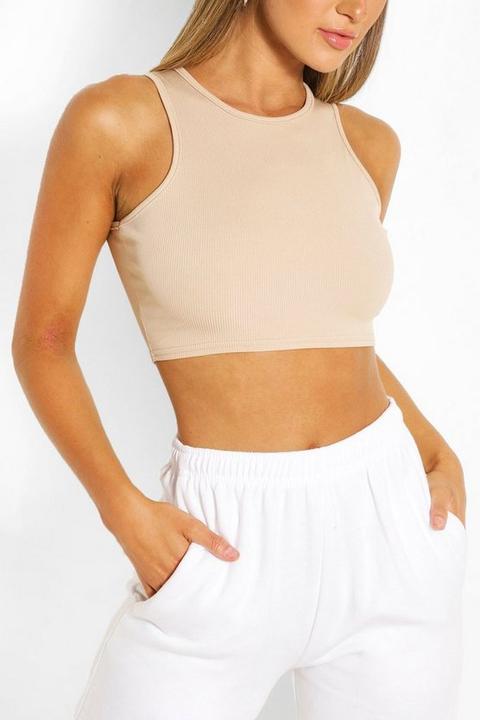 Womens Rib Racer Front Crop - Beige - 8, Beige