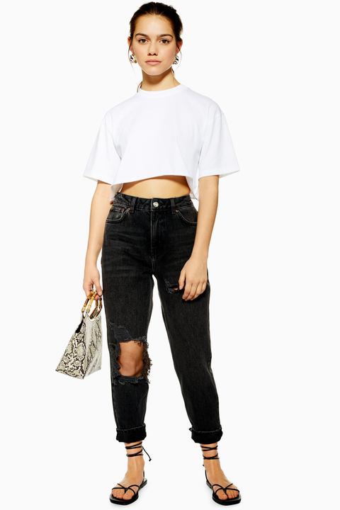 womens black ripped mom jeans