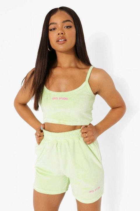 Womens Velour Scoop Neck Crop Top - Green - 16, Green