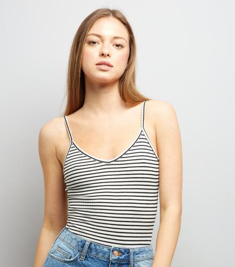 White Stripe Cross Strap Back Bodysuit