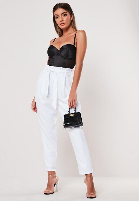 White Co Ord Paperbag Waist Cigarette Pants