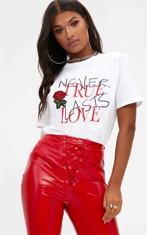 White True Love Applique Slogan T Shirt, White