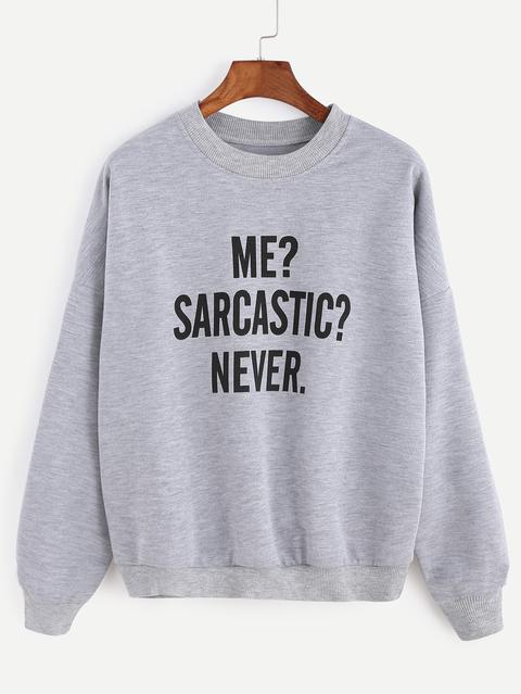 Grey Letter Print Drop Shoulder Seam Sweatshirt