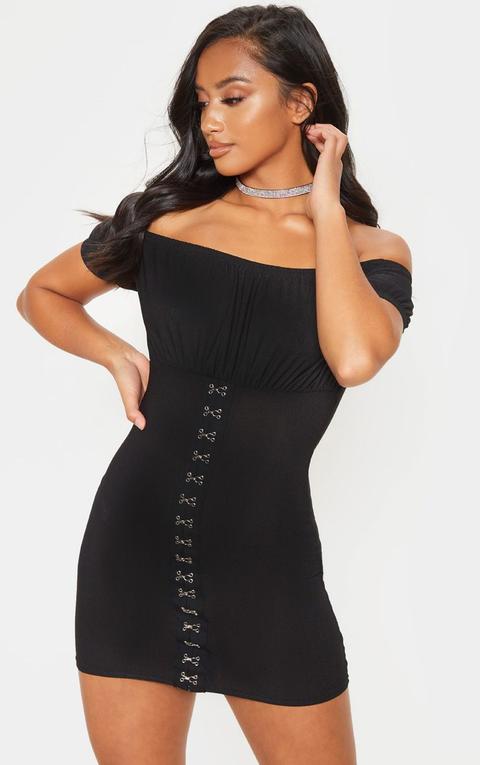 Petite Black Ruched Bust Hook And Eye Mini Dress