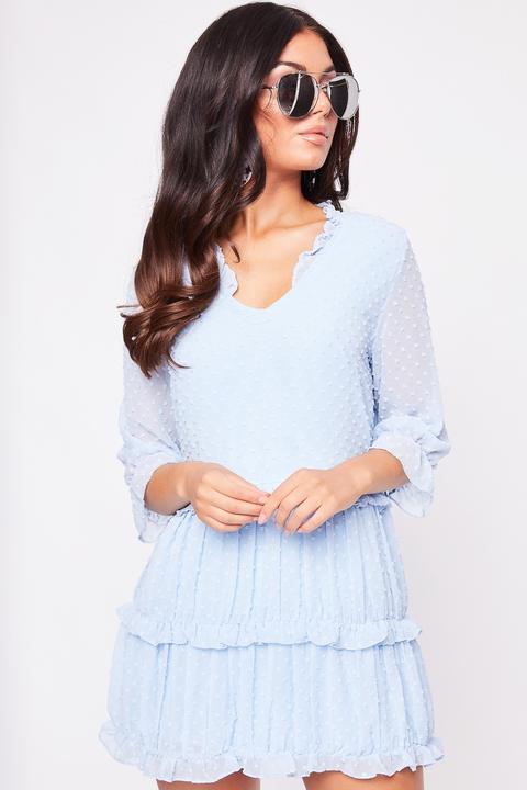 Piper Powder Blue Frill Detail Shift Dress