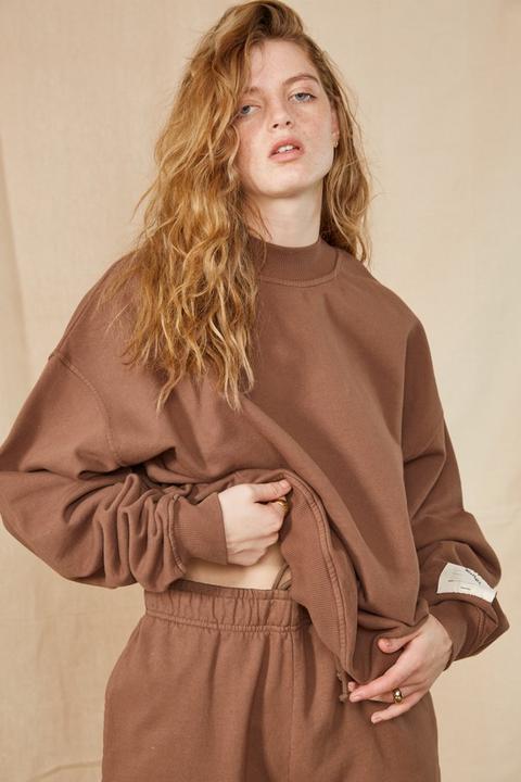 Brown Oversized Mock Neck Sweatshirt