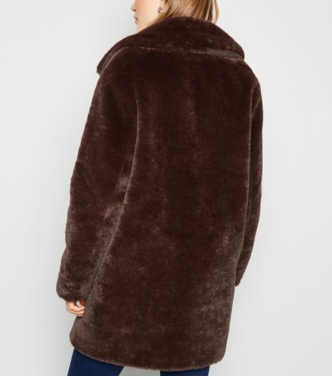 Dark Brown Faux Fur Longline Coat New, Dark Brown Faux Fur Longline Coat