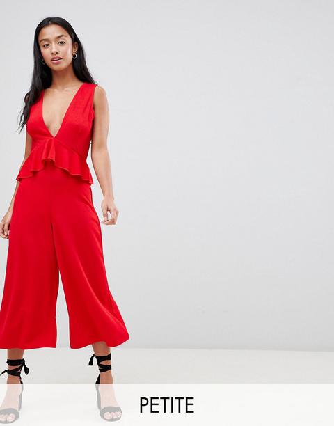 Boohoo Petite - Tuta Lunga Con Gonna A Pantalone E Scollo Profondo - Rosso