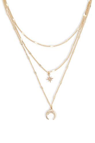 Forever 21 Moon & Star Pendant Layered Necklace , Gold