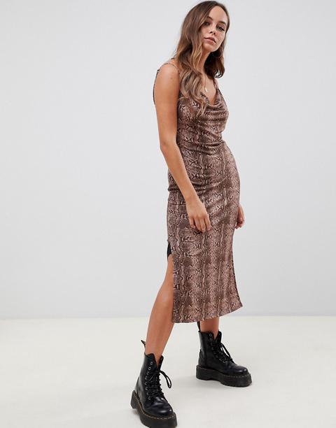 Asos Design Cowl Front Midi Slip Dress In Snake Print